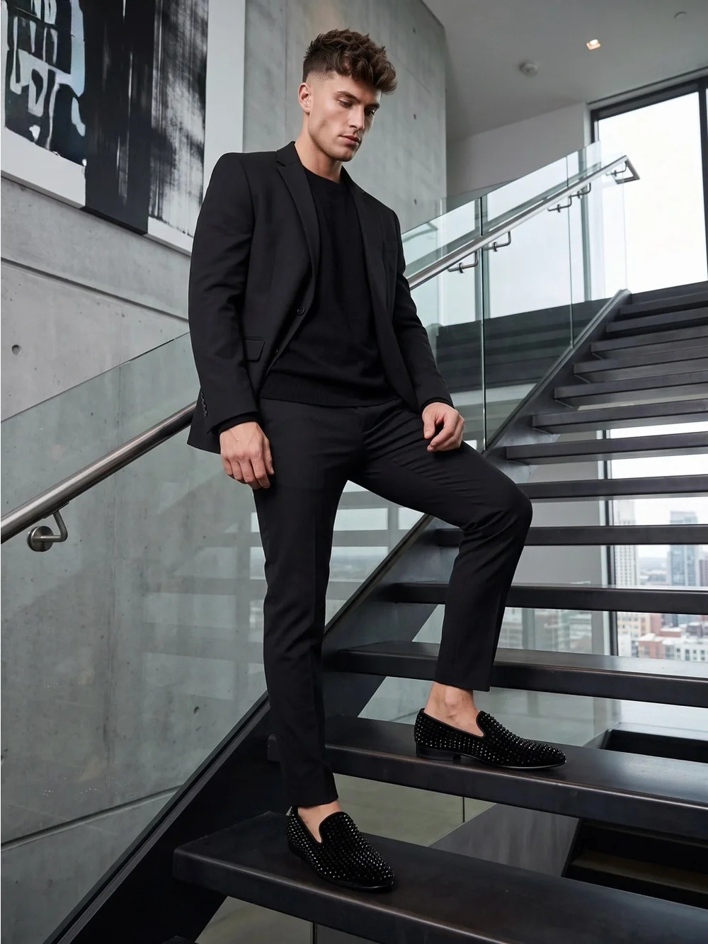 Steve Madden Black Studded Velvet Slip-On Loafers